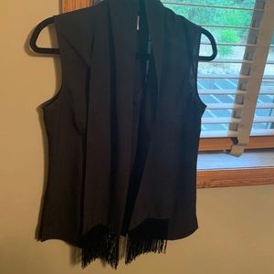 Black Sleeveless Cabi Blouse with Fringe Scarf